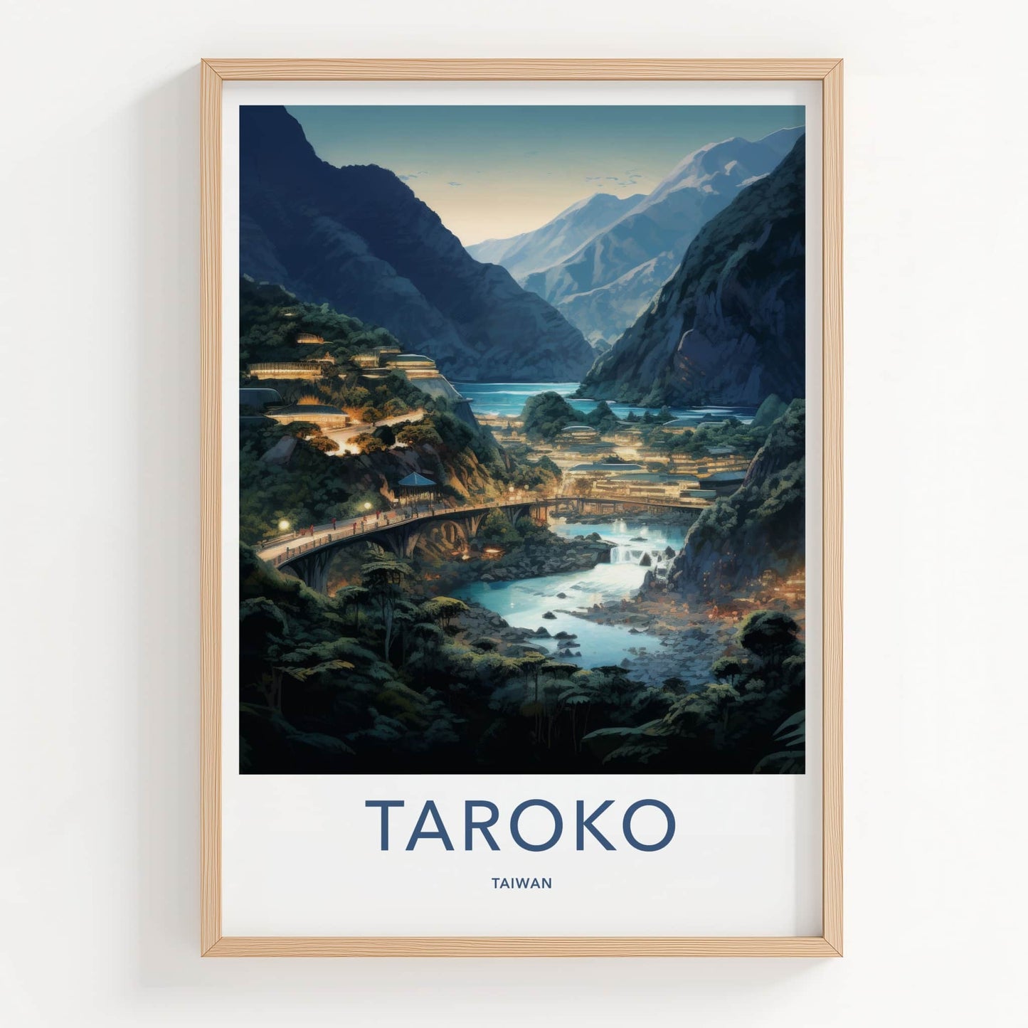Taroko Poster - Taiwan Framed Print - Illuminated River Gorge Gallery Art