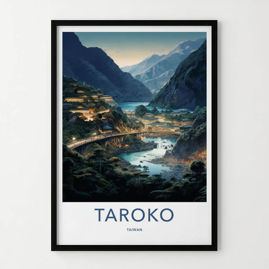 Taroko Poster - Taiwan Framed Print - Illuminated River Gorge Gallery Art