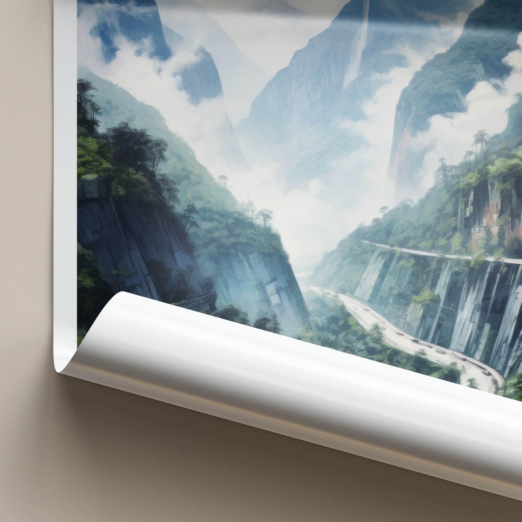 Taroko Poster - Taiwan Travel Art - Misty Mountain Gorge Home Decor