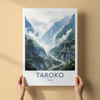Taroko Poster - Taiwan Travel Art - Misty Mountain Gorge Home Decor