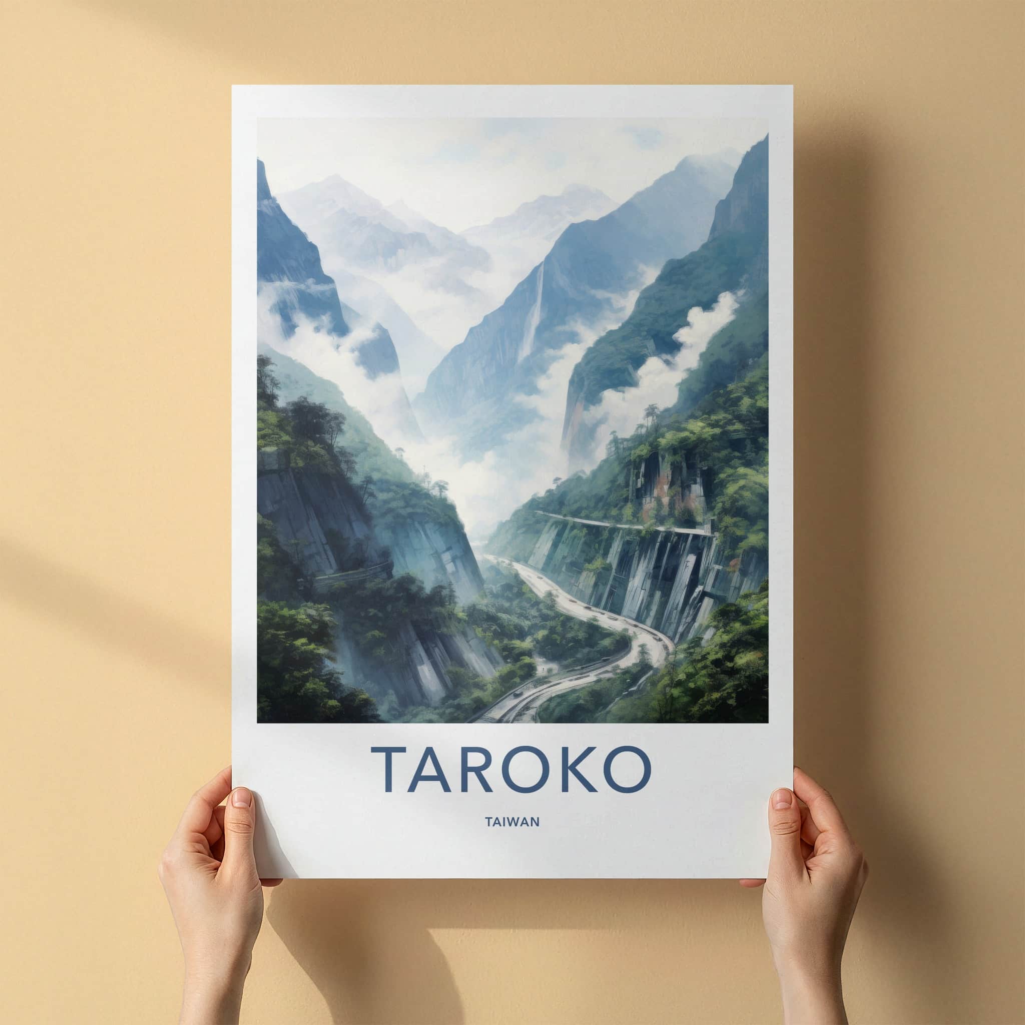Taroko Poster - Taiwan Travel Art - Misty Mountain Gorge Home Decor