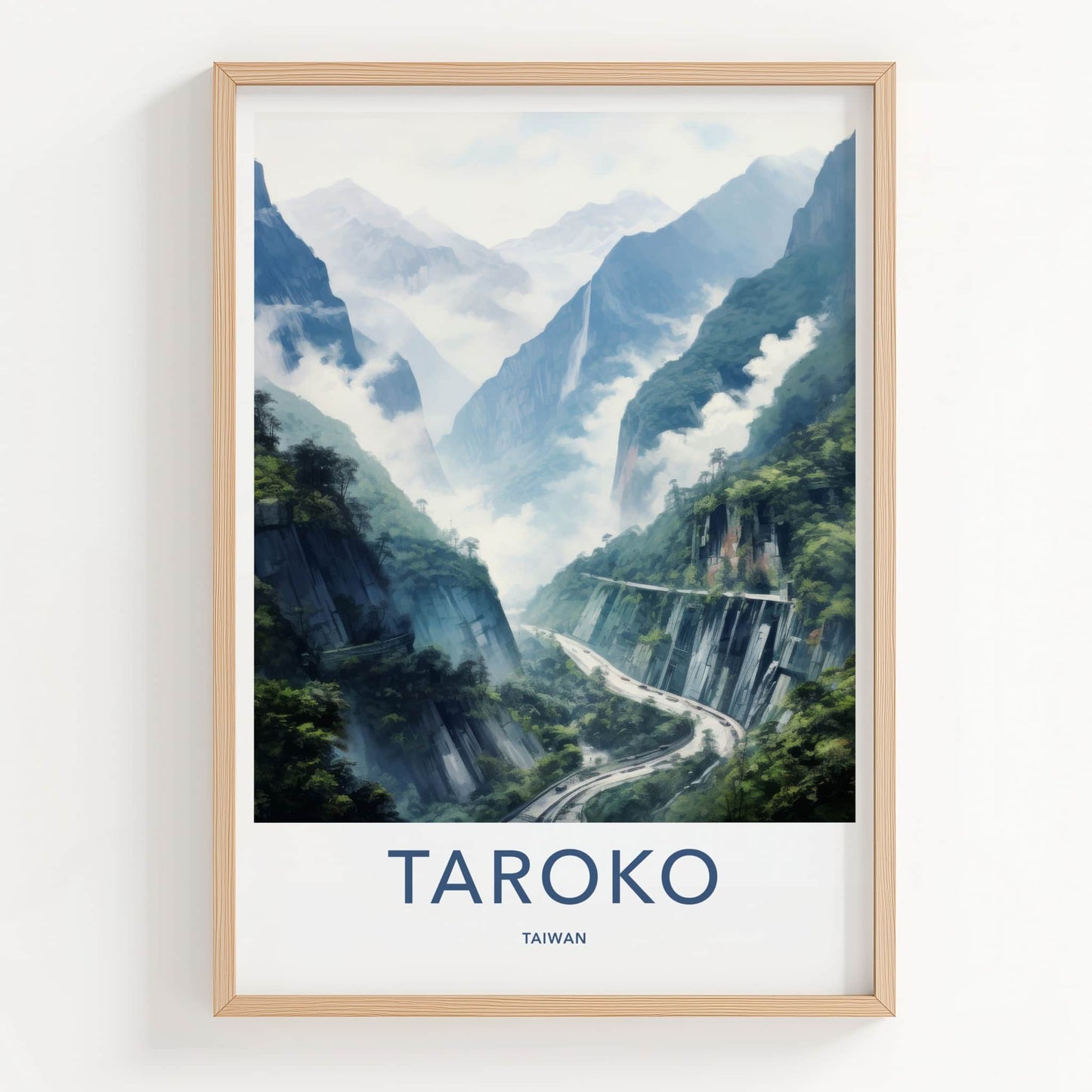 Taroko Poster - Taiwan Travel Art - Misty Mountain Gorge Home Decor