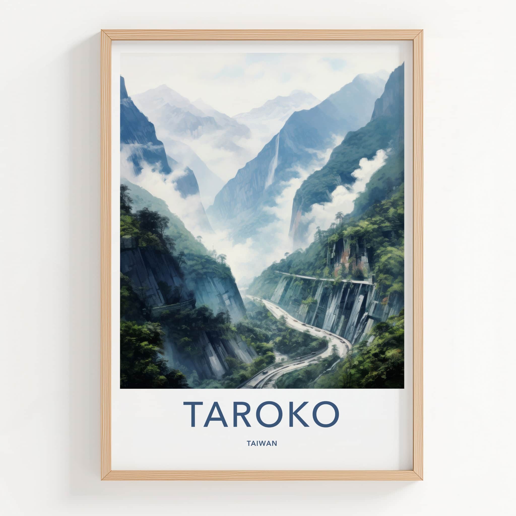 Taroko Poster - Taiwan Travel Art - Misty Mountain Gorge Home Decor
