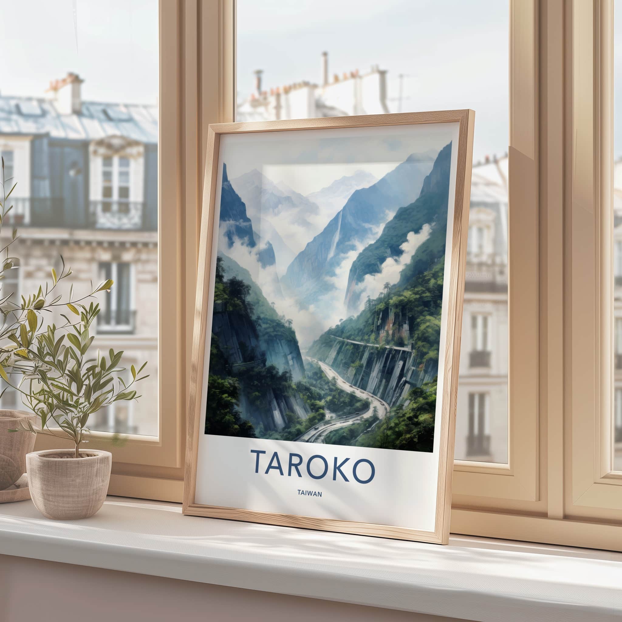 Taroko Poster - Taiwan Travel Art - Misty Mountain Gorge Home Decor