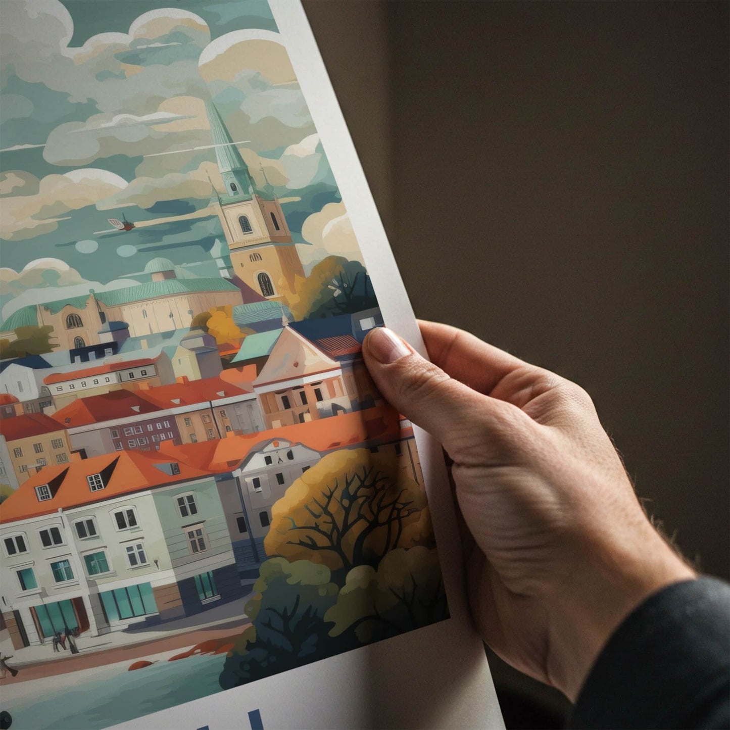 Tartu Poster - Estonia Art Print - Historic Cityscape Water Wall Decor
