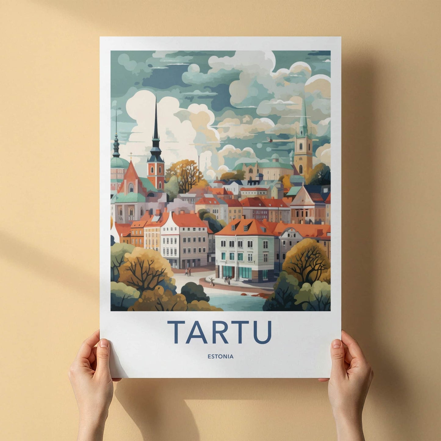 Tartu Poster - Estonia Art Print - Historic Cityscape Water Wall Decor