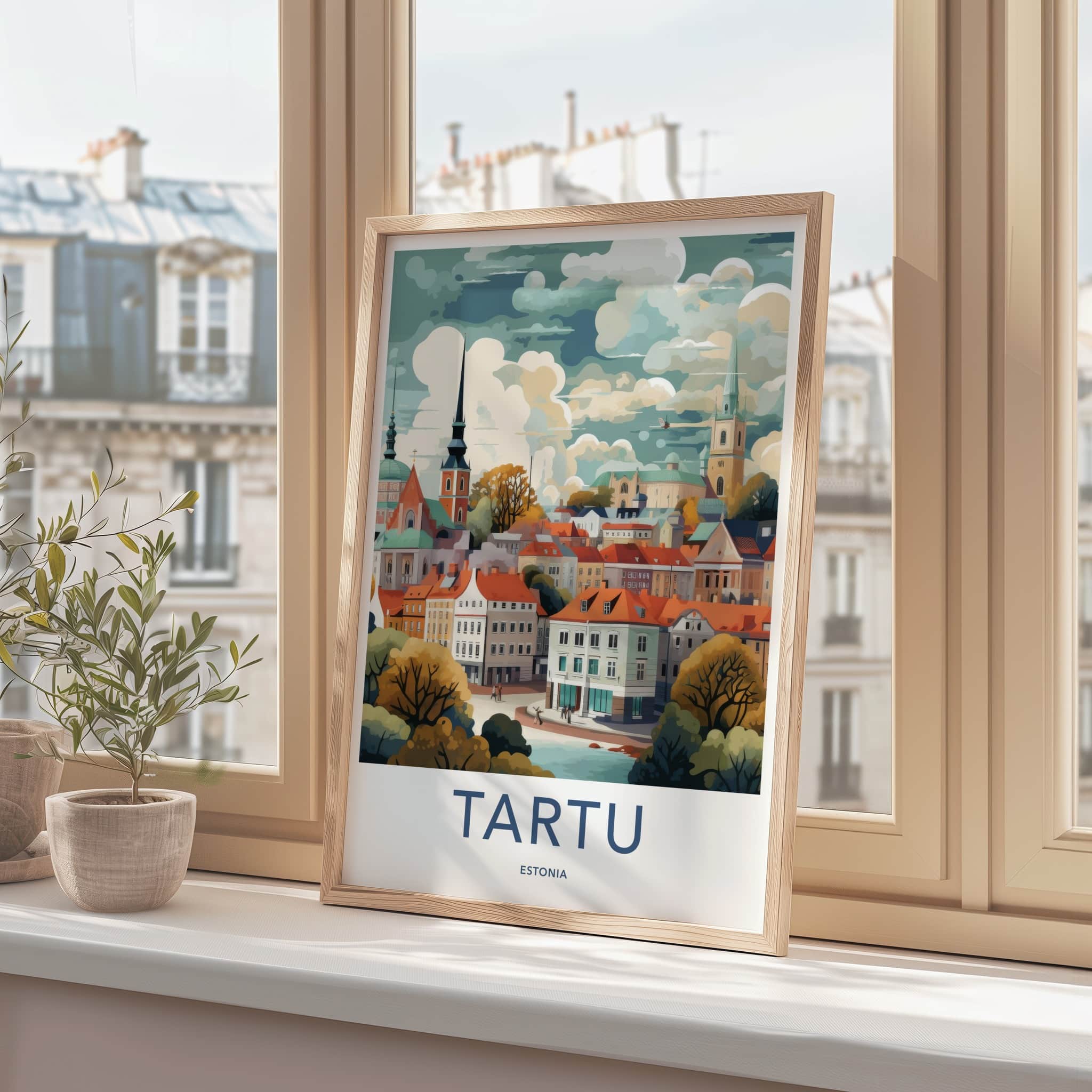 Tartu Poster - Estonia Art Print - Historic Cityscape Water Wall Decor