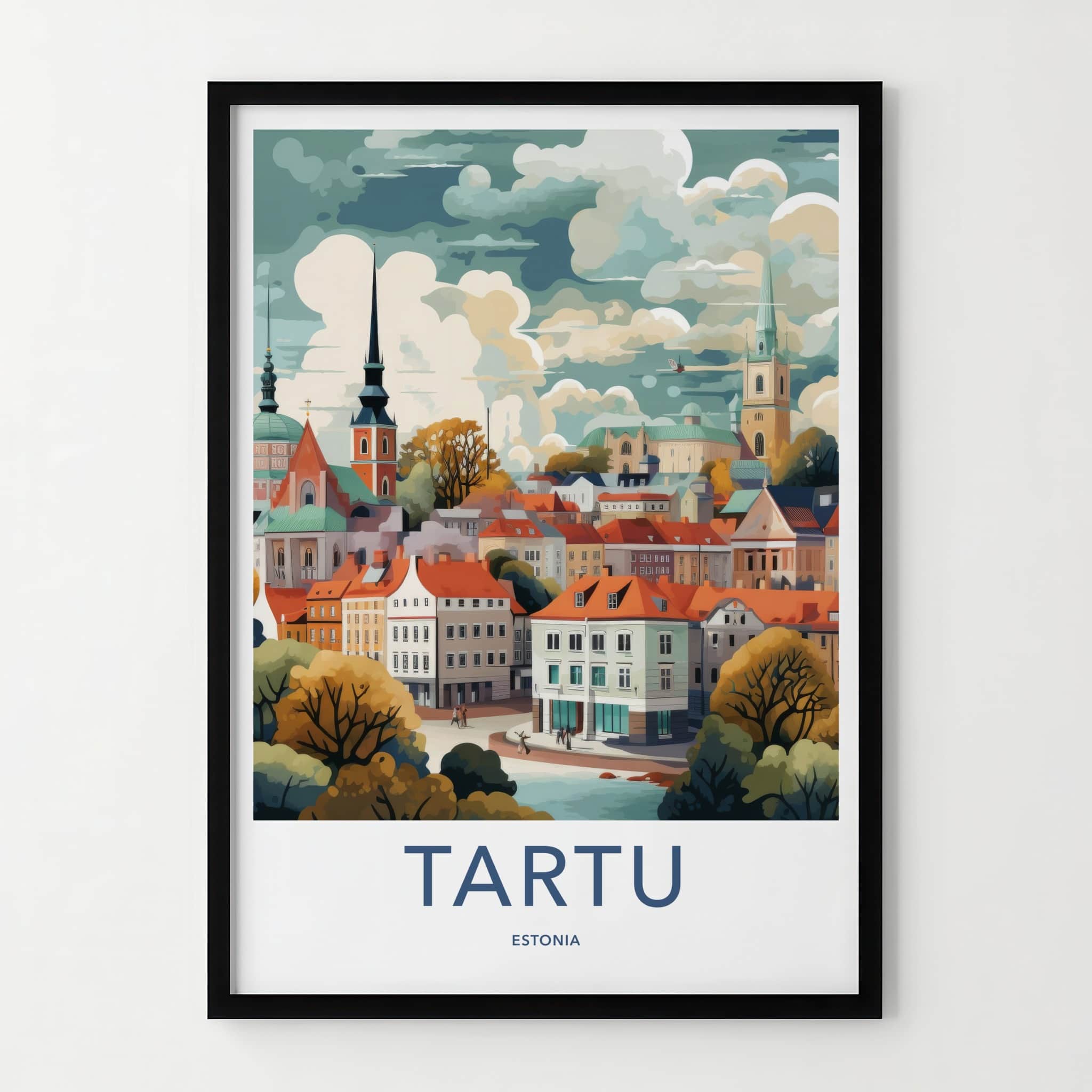 Tartu Poster - Estonia Art Print - Historic Cityscape Water Wall Decor