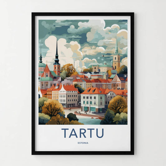 Tartu Poster - Estonia Art Print - Historic Cityscape Water Wall Decor