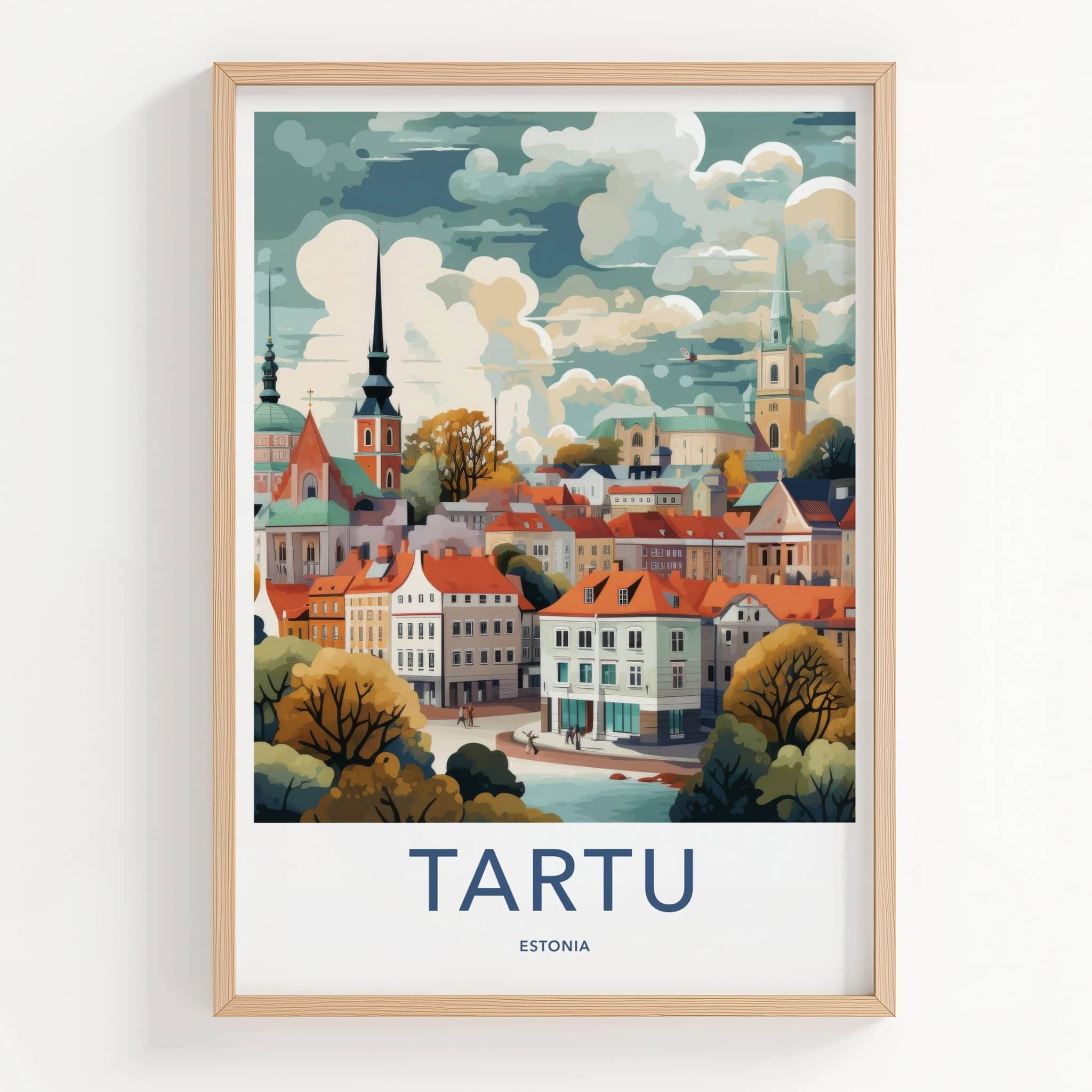 Tartu Poster - Estonia Art Print - Historic Cityscape Water Wall Decor