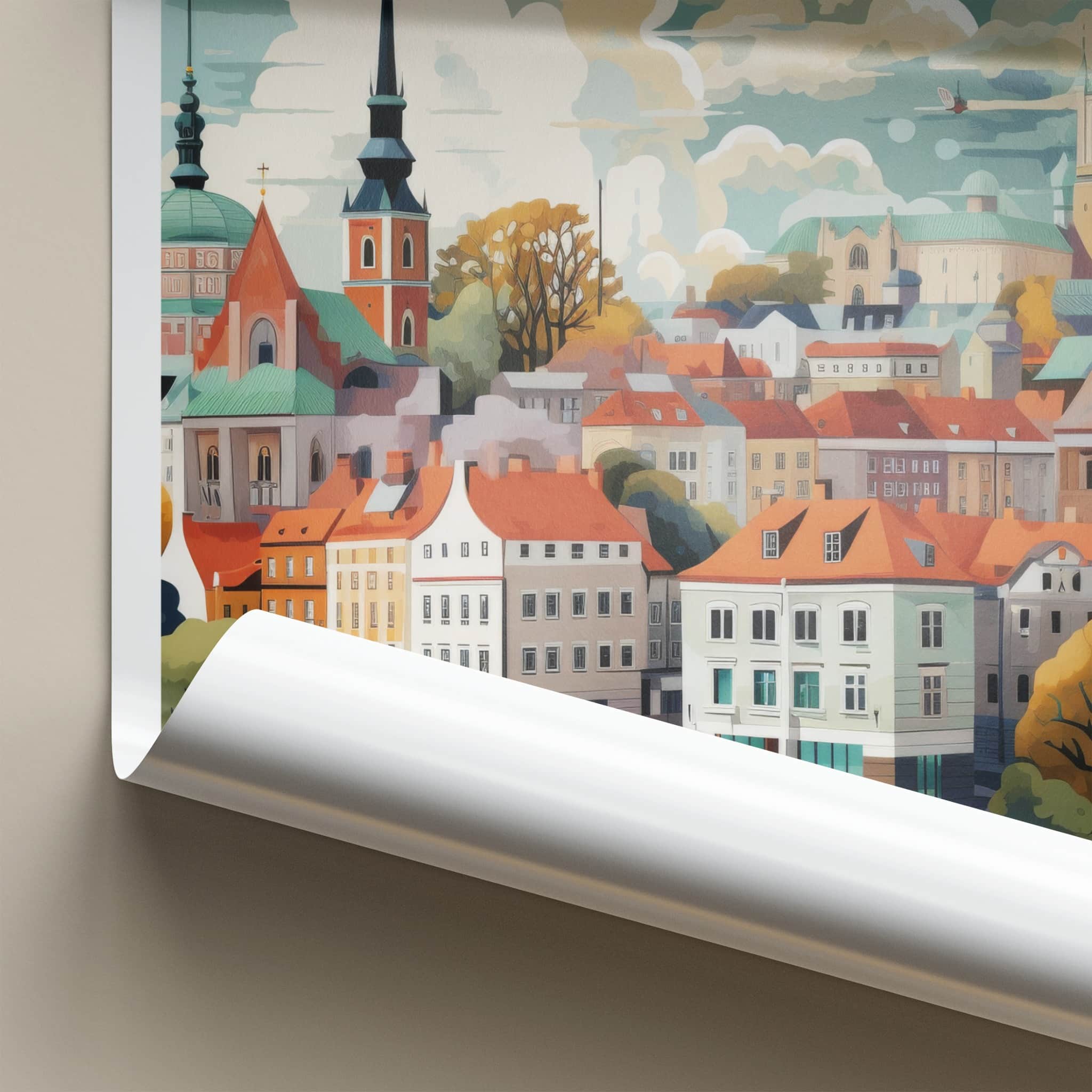 Tartu Poster - Estonia Art Print - Historic Cityscape Water Wall Decor