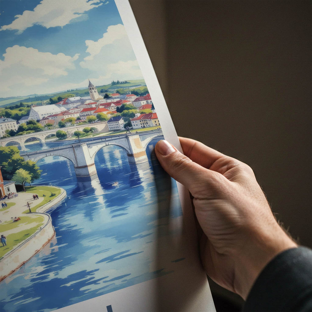 Tartu Poster - Estonia Travel Art - Arched Bridge Buildings Home Decor