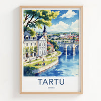 Tartu Poster - Estonia Travel Art - Arched Bridge Buildings Home Decor
