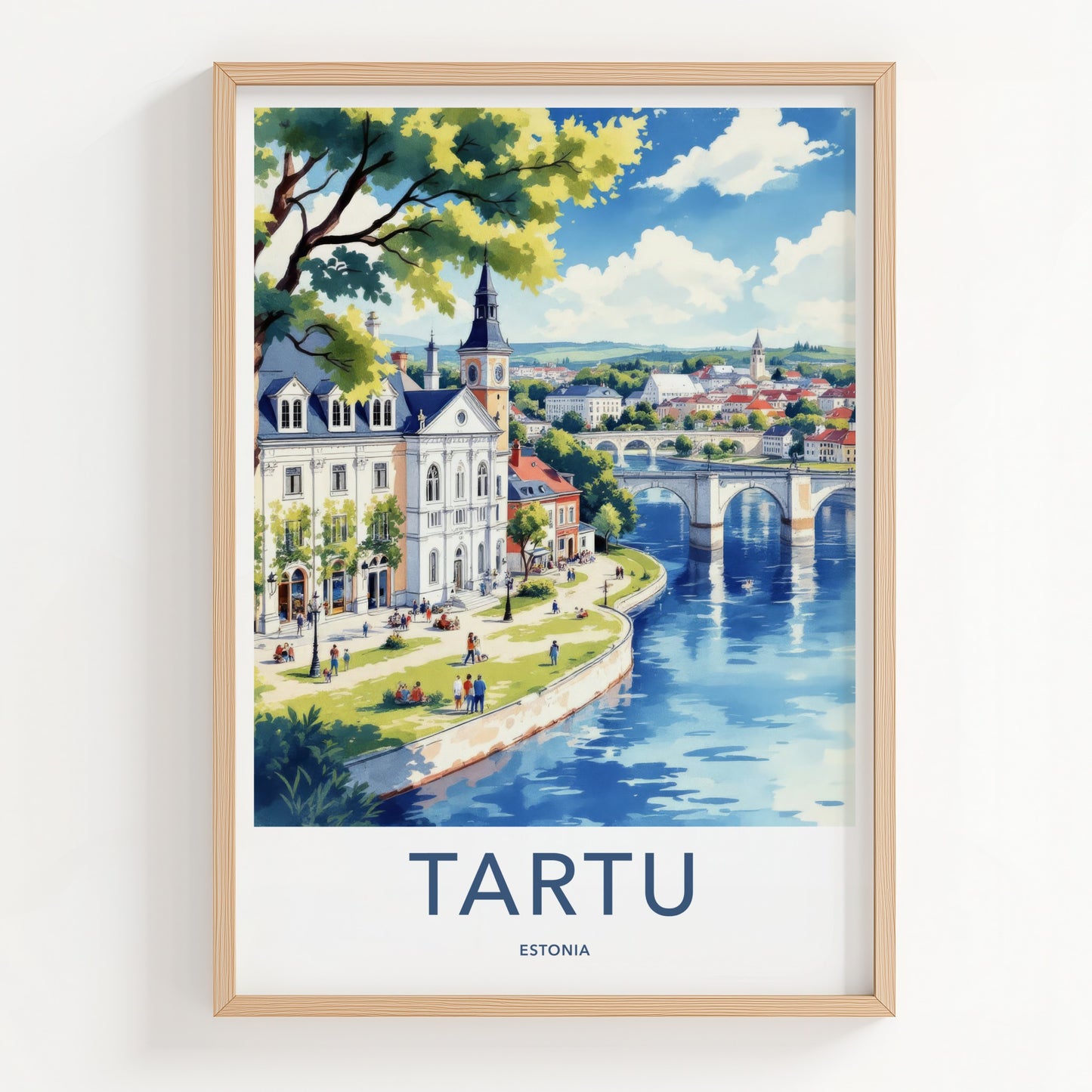 Tartu Poster - Estonia Travel Art - Arched Bridge Buildings Home Decor