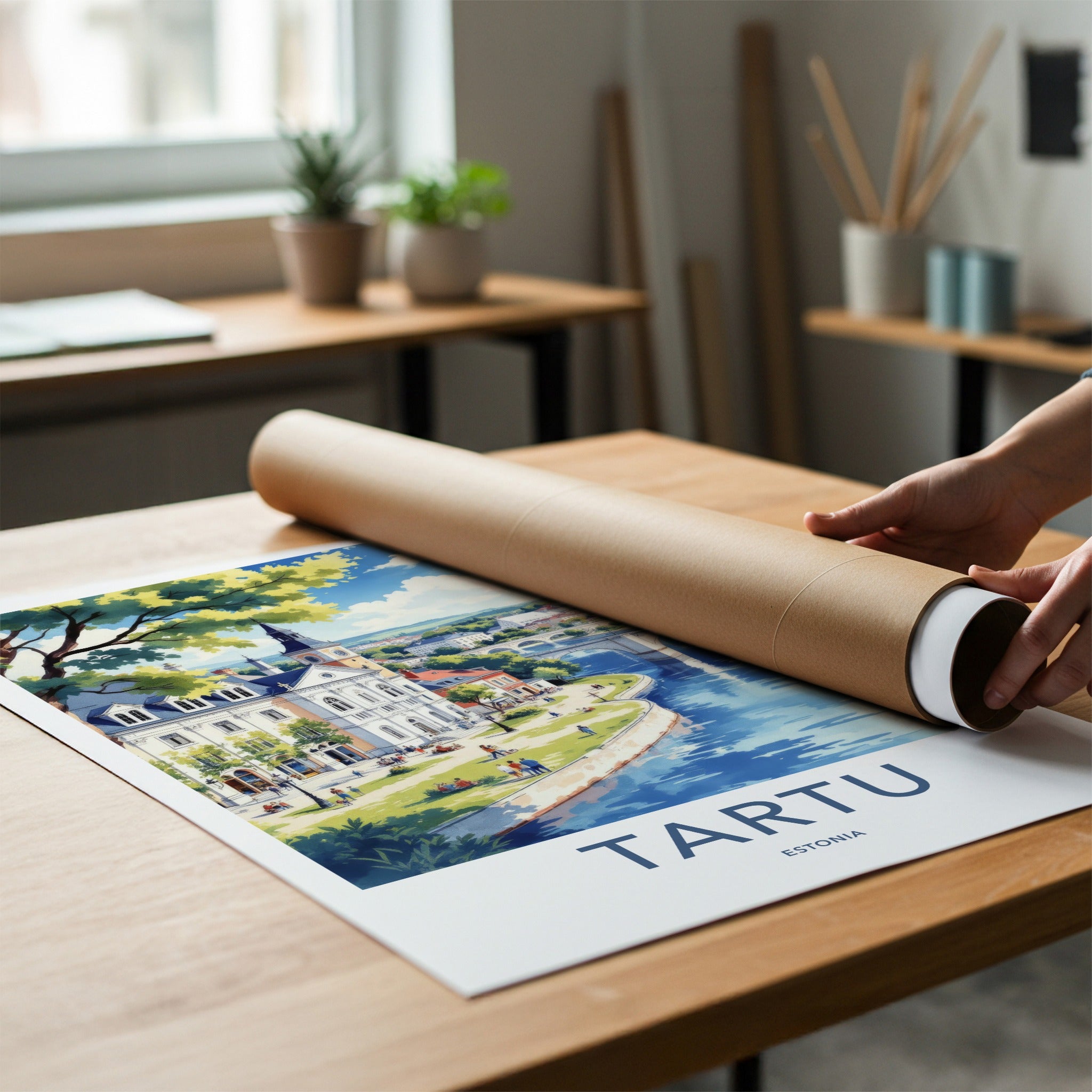 Tartu Poster - Estonia Travel Art - Arched Bridge Buildings Home Decor