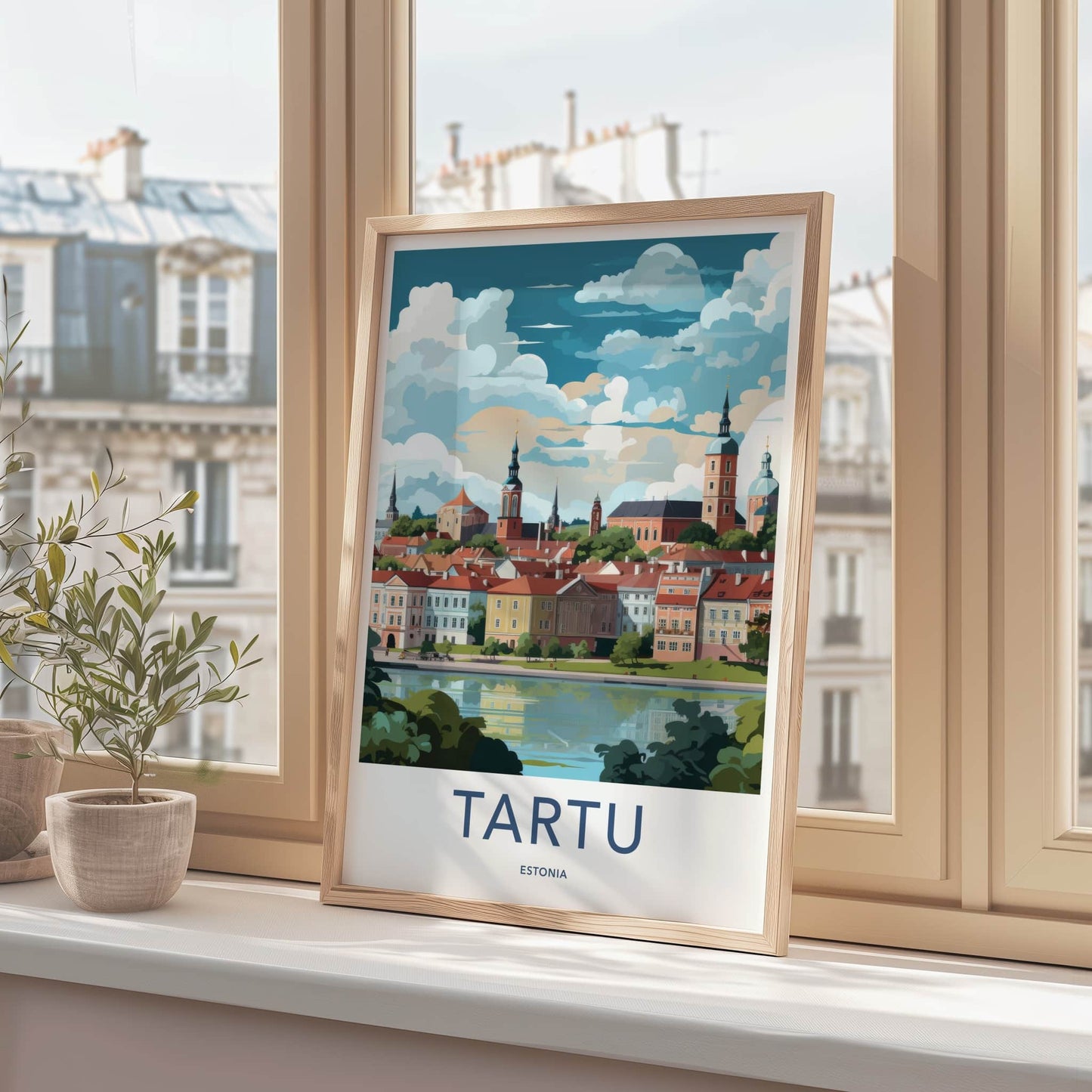 Tartu Poster - Estonia Travel Art - Colorful Town River Home Decor