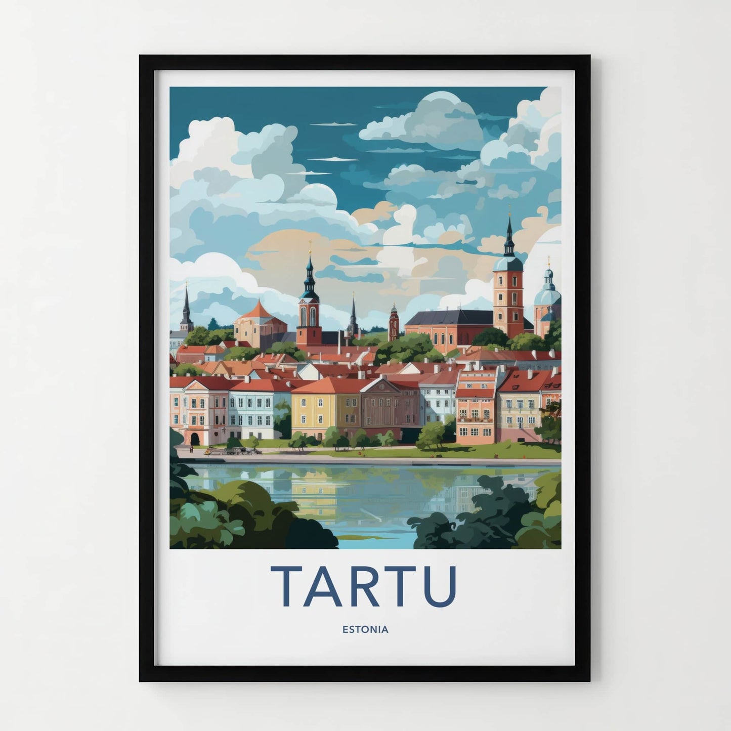 Tartu Poster - Estonia Travel Art - Colorful Town River Home Decor