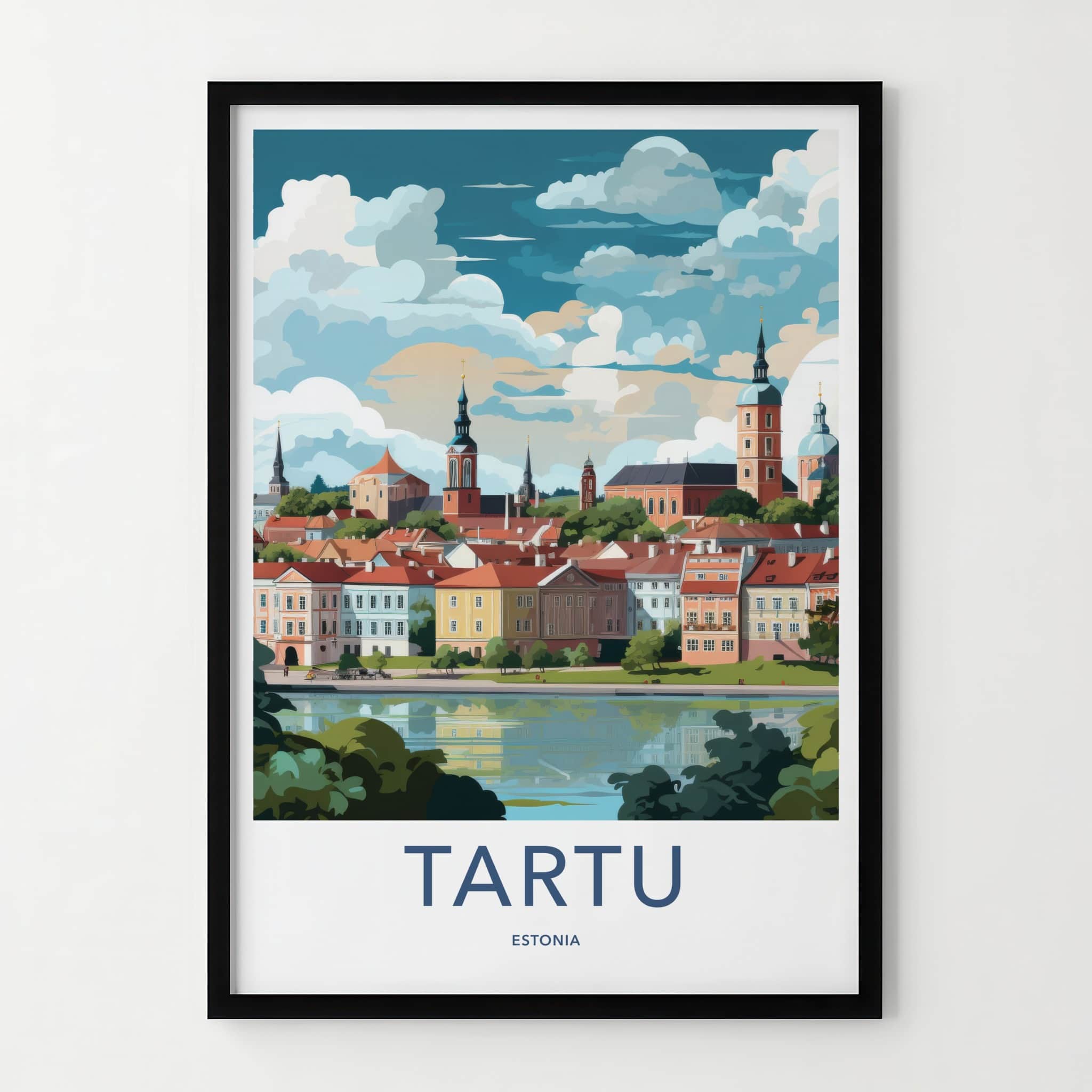Tartu Poster - Estonia Travel Art - Colorful Town River Home Decor