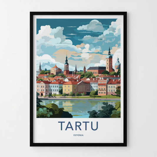 Tartu Poster - Estonia Travel Art - Colorful Town River Home Decor