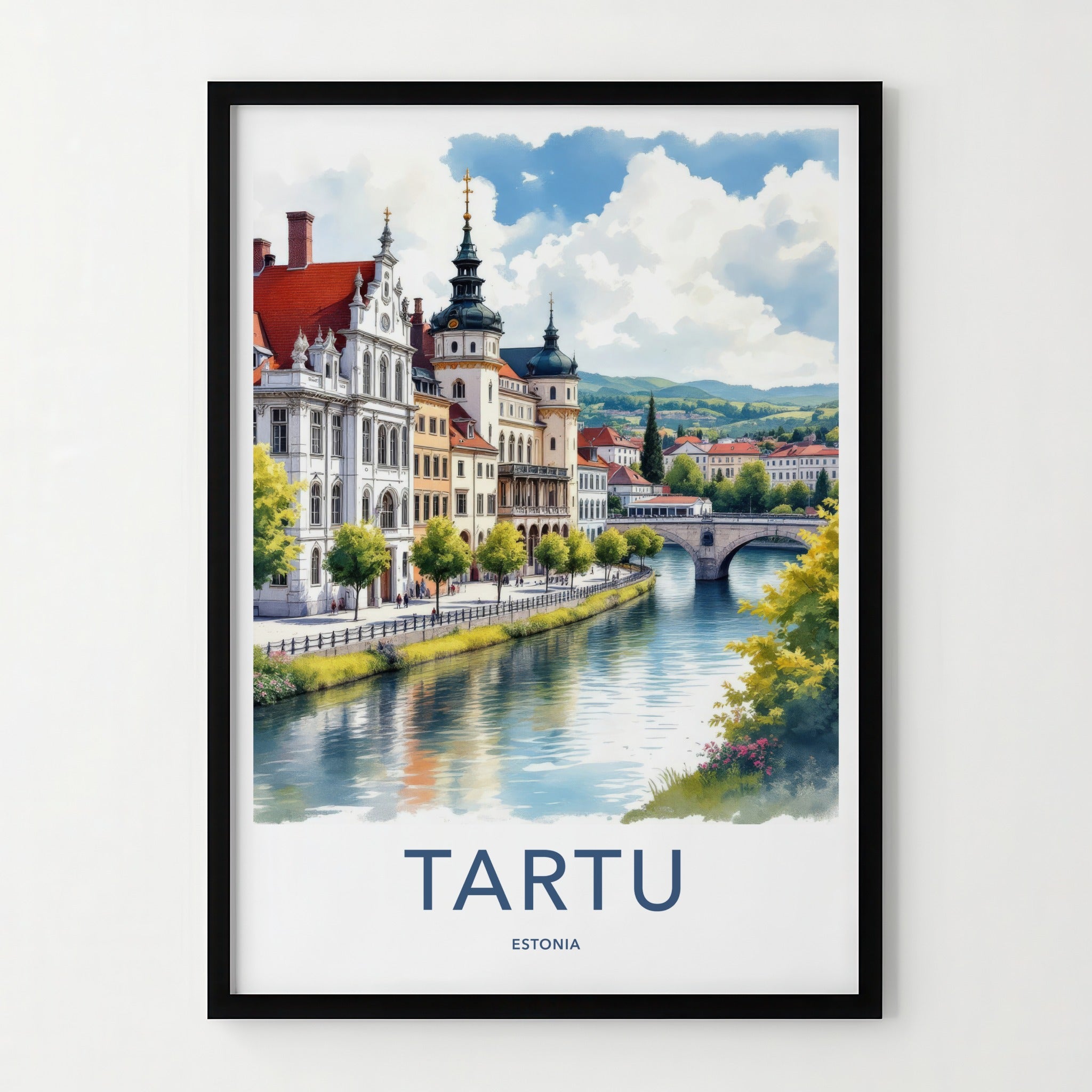 Tartu Poster - Estonia Travel Art - Historic City River Home Decor