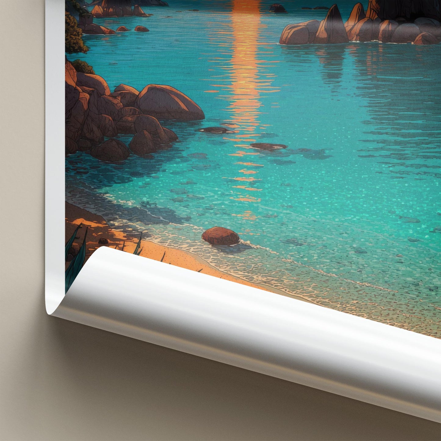 Tasman Bay Poster - New Zealand Travel Art - Golden Sunset Bay Home Decor