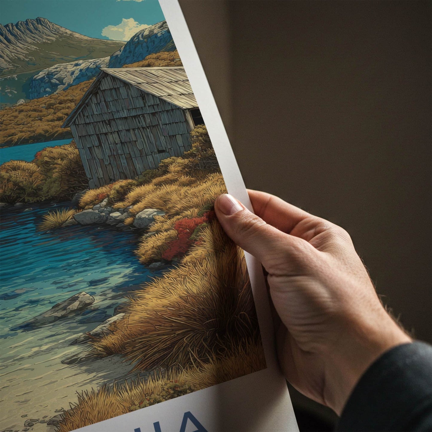 Tasmania Poster - Australia Travel Art - Lakeside Cabin Home Decor