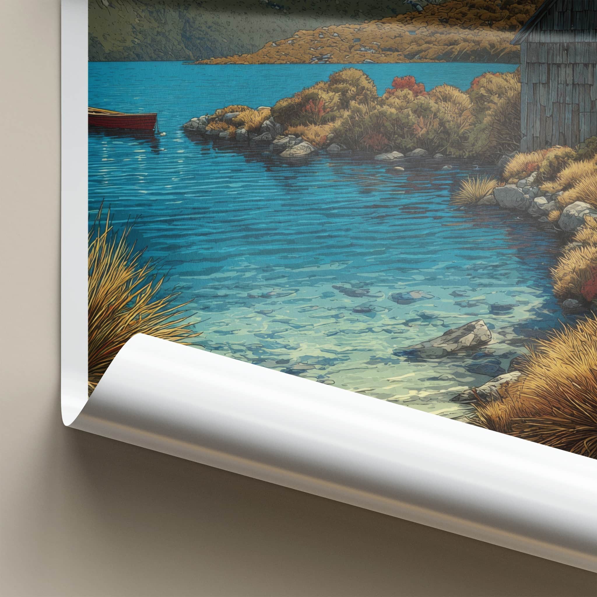 Tasmania Poster - Australia Travel Art - Lakeside Cabin Home Decor