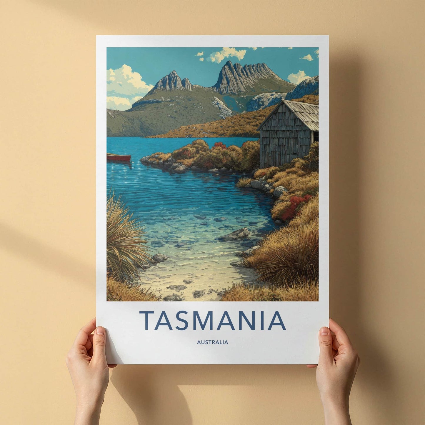 Tasmania Poster - Australia Travel Art - Lakeside Cabin Home Decor