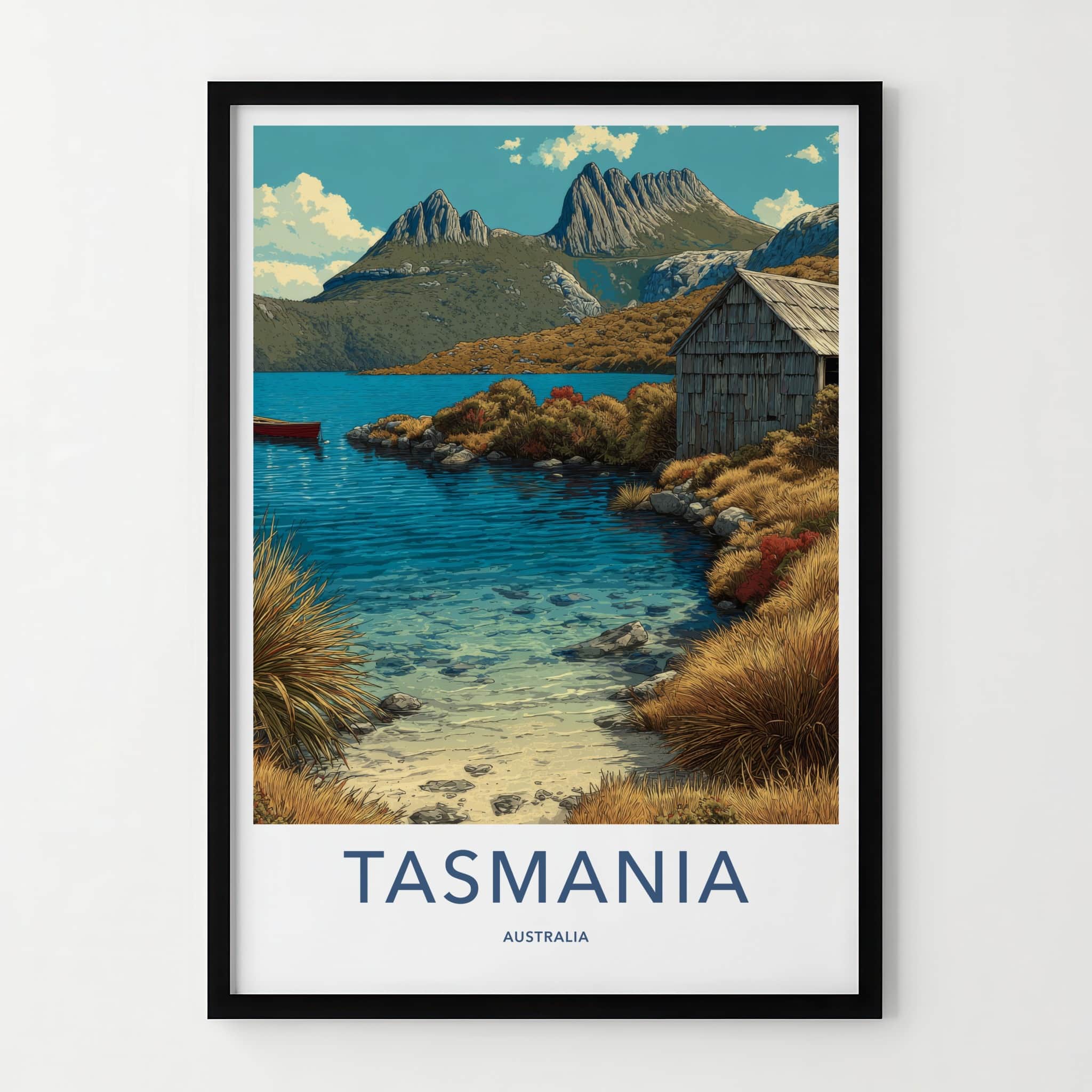 Tasmania Poster - Australia Travel Art - Lakeside Cabin Home Decor