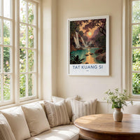 Tat Kuang Si Poster - Laos Travel Art - Emerald Pool Sunset Home Decor