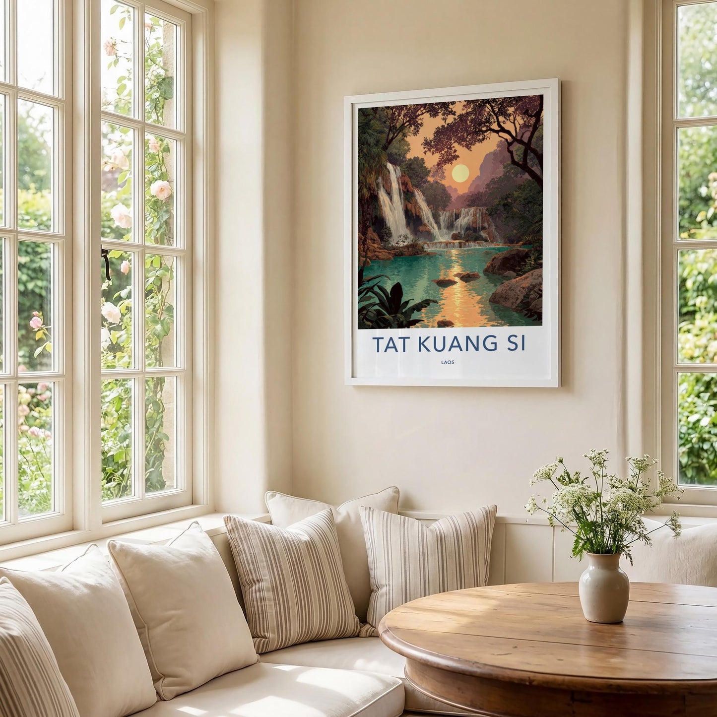 Tat Kuang Si Poster - Laos Travel Art - Emerald Pool Sunset Home Decor