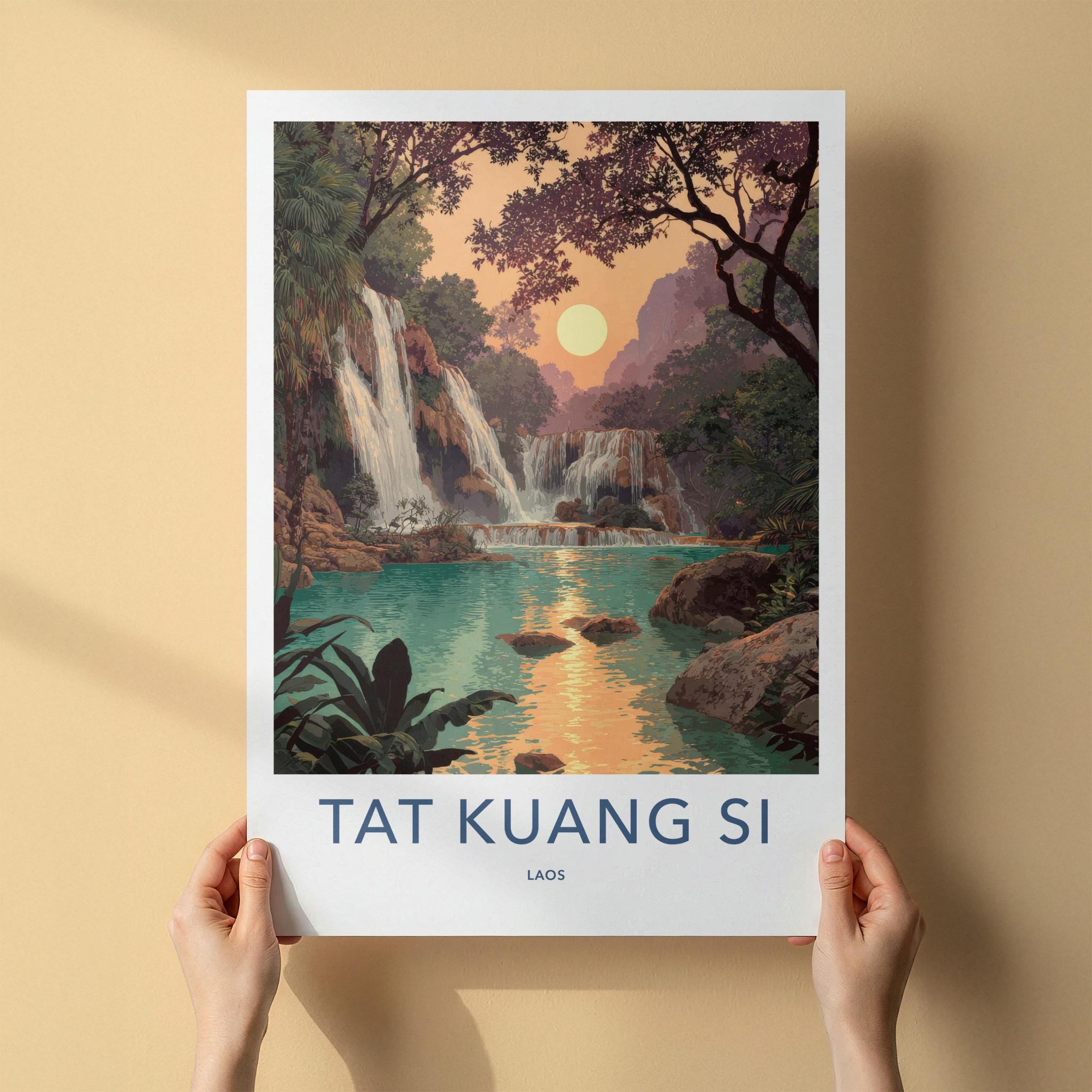 Tat Kuang Si Poster - Laos Travel Art - Emerald Pool Sunset Home Decor