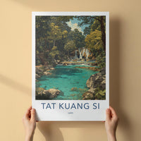 Tat Kuang Si Poster - Laos Travel Art - Tiered Waterfall Pools Home Decor