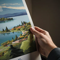 Taupo Poster - New Zealand Travel Art - Lakeside Mountain Scene Home Decor