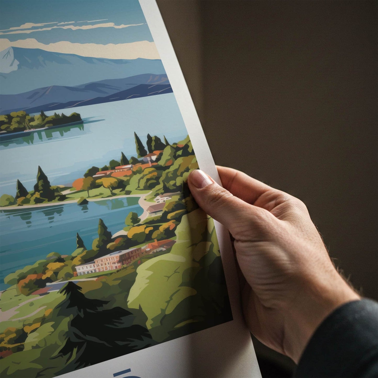 Taupo Poster - New Zealand Travel Art - Lakeside Mountain Scene Home Decor