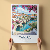 Tavira Poster - Portugal Travel Art - Arched Bridge Water Home Decor