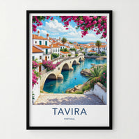 Tavira Poster - Portugal Travel Art - Arched Bridge Water Home Decor