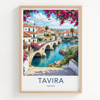 Tavira Poster - Portugal Travel Art - Arched Bridge Water Home Decor