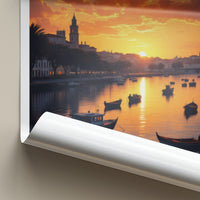 Tavira Poster - Portugal Travel Art - Golden River Boats Wall Decor