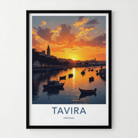 Tavira Poster - Portugal Travel Art - Golden River Boats Wall Decor