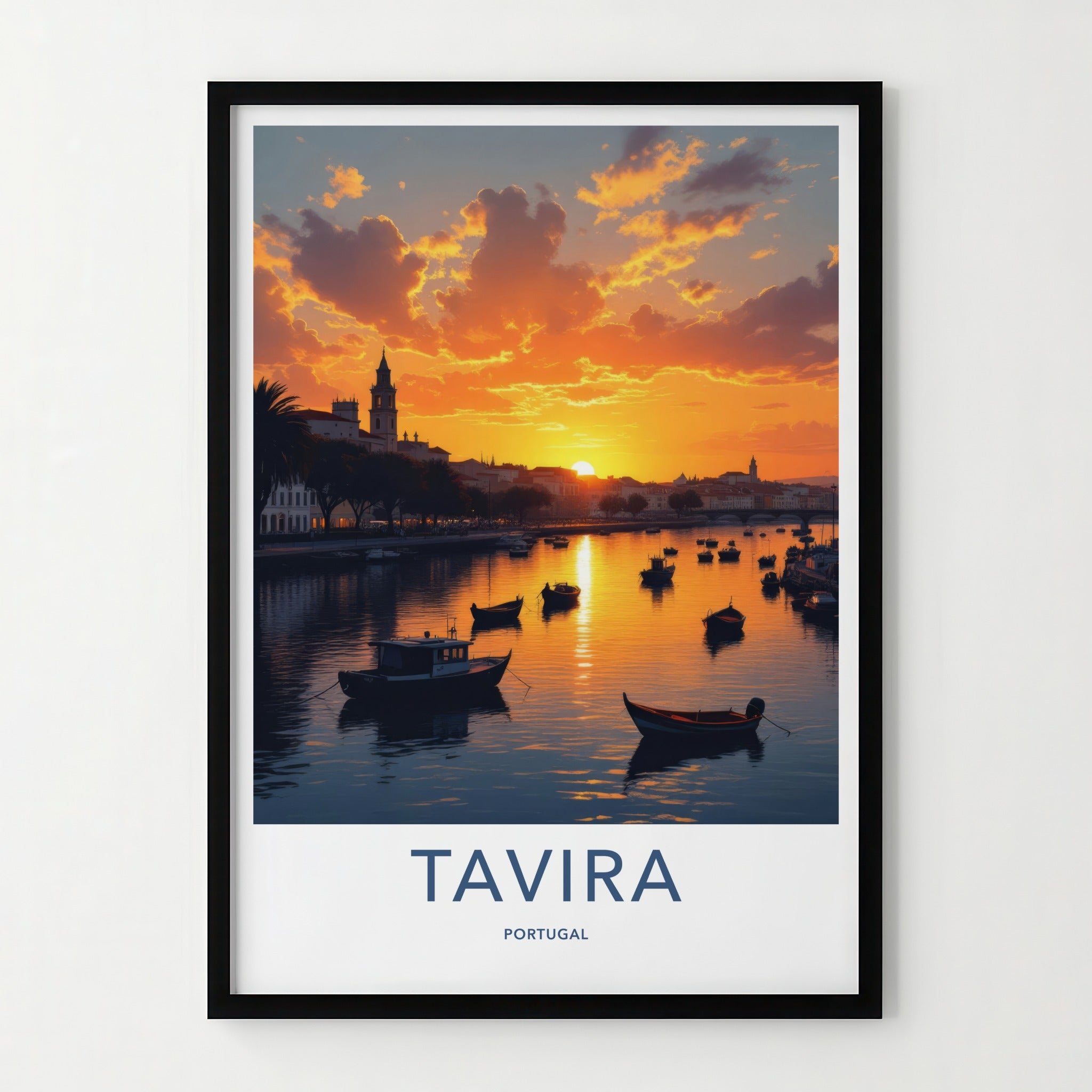 Tavira Poster - Portugal Travel Art - Golden River Boats Wall Decor