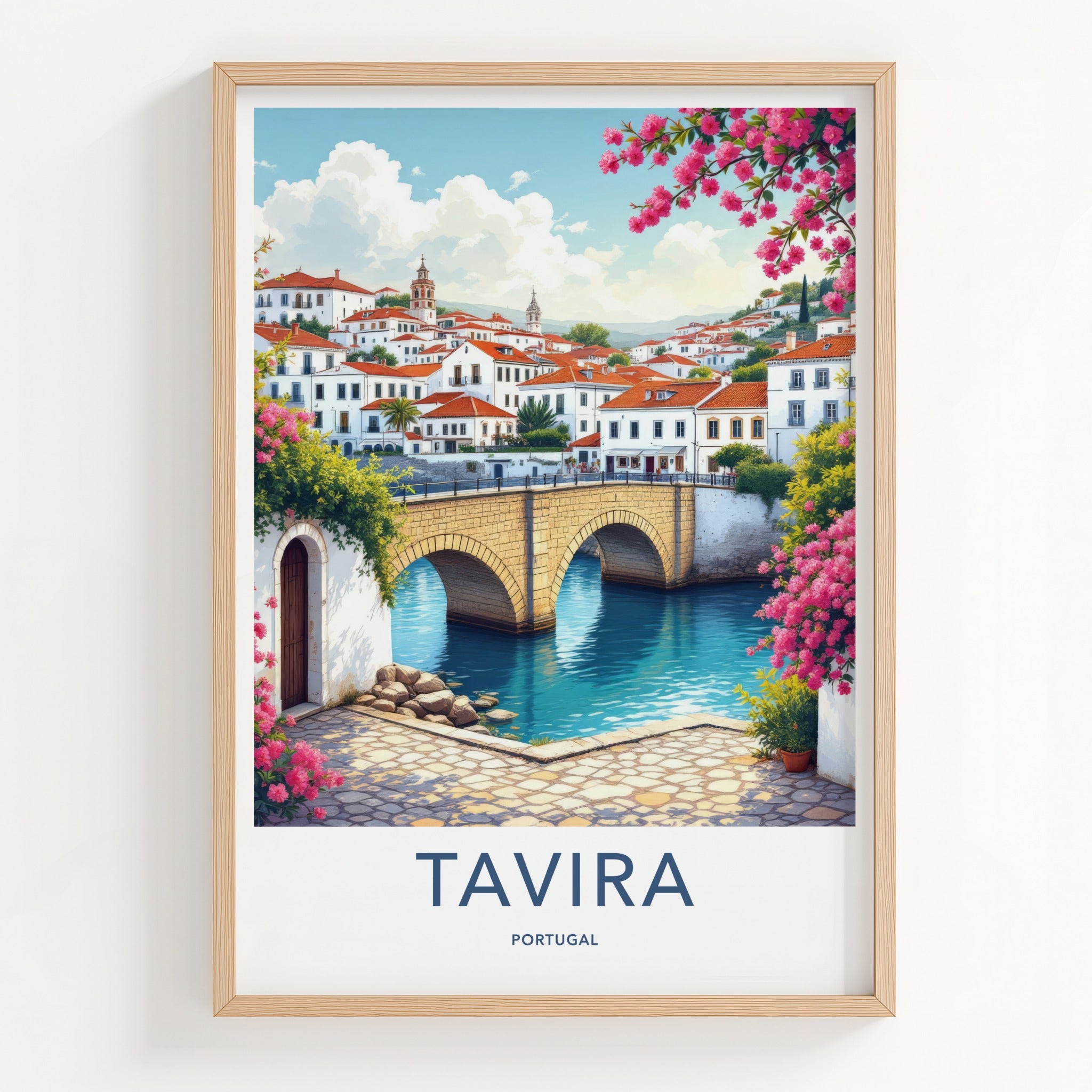 Tavira Poster - Portugal Travel Art - Historic Stone Bridge Home Decor