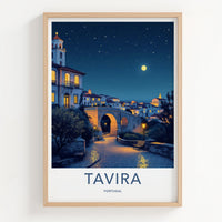 Tavira Poster - Portugal Travel Art - Starry Night Bridge Home Decor