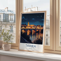 Tavira Poster - Portugal Travel Print - Arched Bridge Night Framed Decor