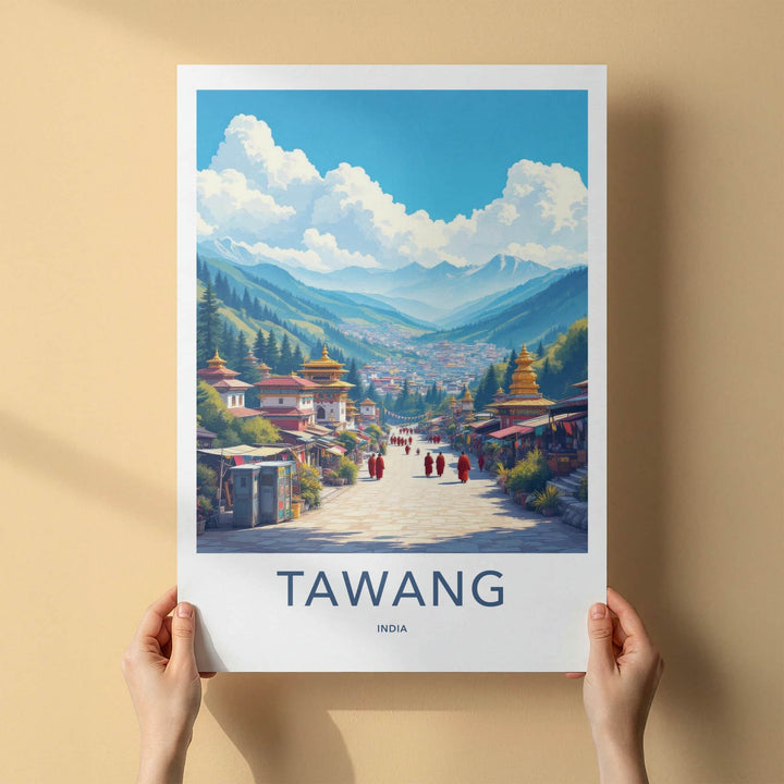 Tawang Poster - India Travel Art - Arunachal Pradesh Buddhist Town Scenic Wall Decor