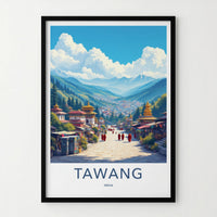 Tawang Poster - India Travel Art - Arunachal Pradesh Buddhist Town Scenic Wall Decor