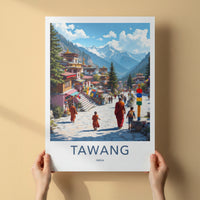 Tawang Poster - India Travel Art - Arunachal Pradesh Mountain Village Home Decor