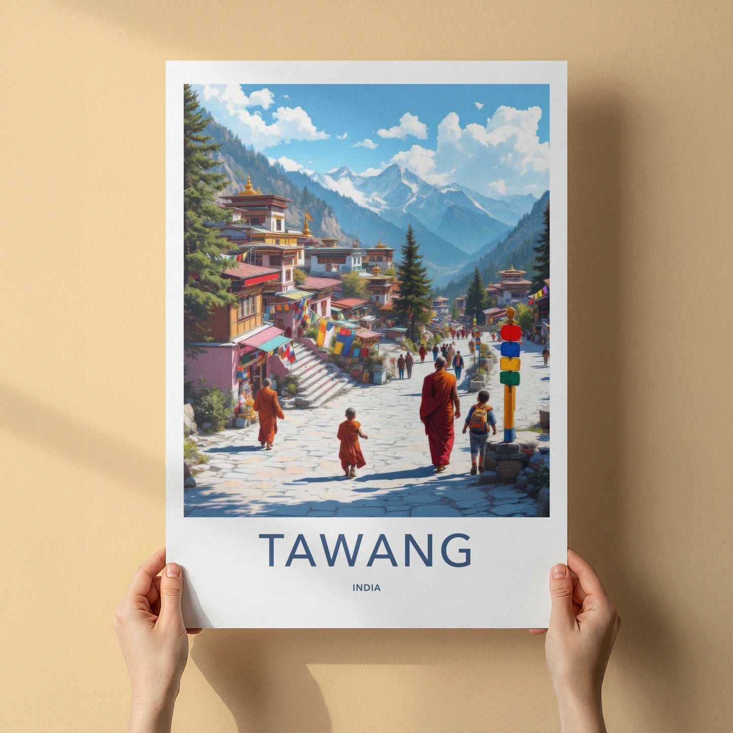 Tawang Poster - India Travel Art - Arunachal Pradesh Mountain Village Home Decor