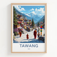 Tawang Poster - India Travel Art - Arunachal Pradesh Mountain Village Home Decor