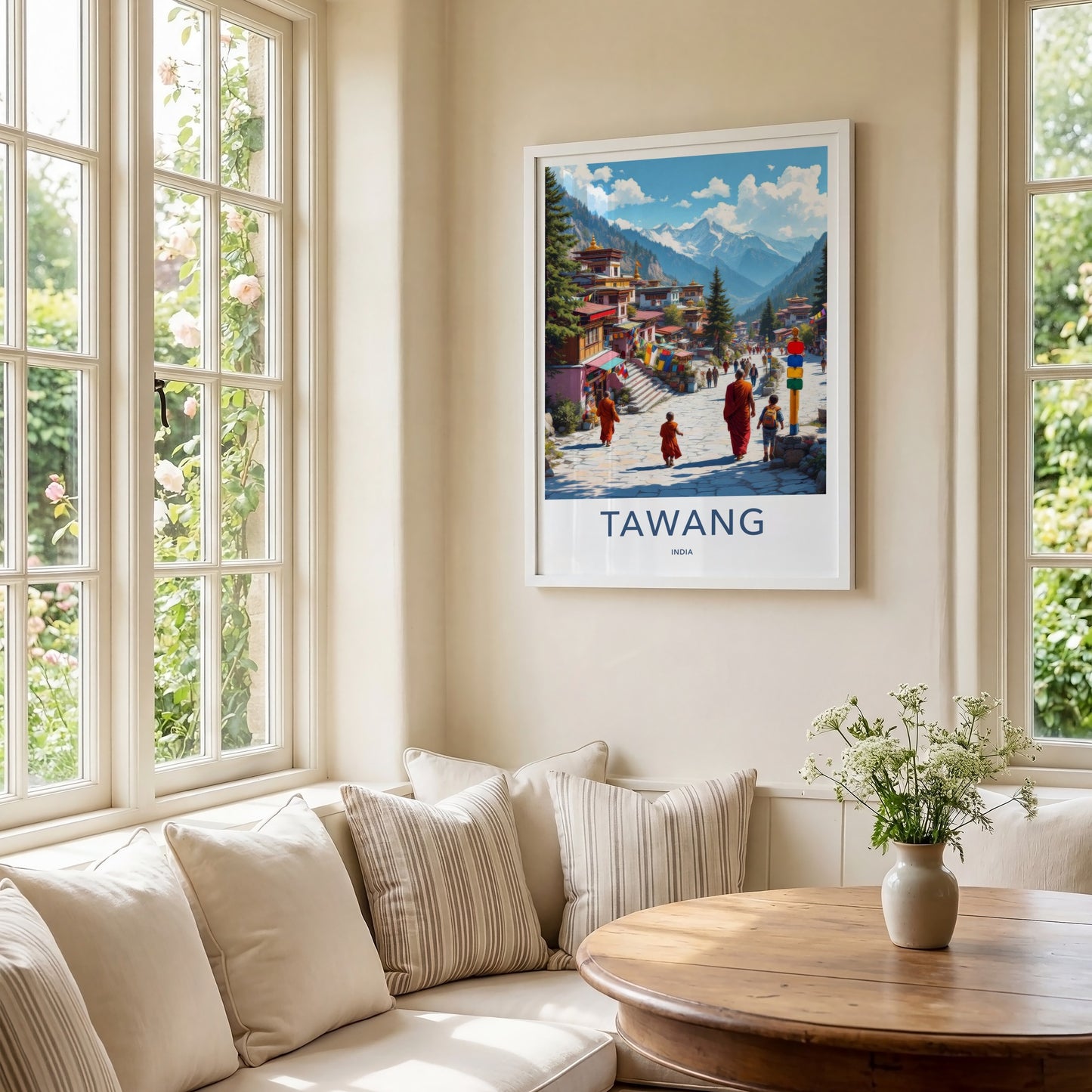 Tawang Poster - India Travel Art - Arunachal Pradesh Mountain Village Home Decor